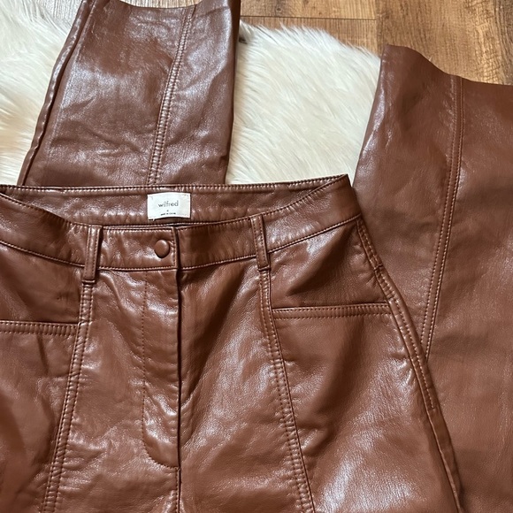 ARITZIA Wilfred High Waisted Vegan Leather Rebel Pant In Cognac - Picture 7 of 10